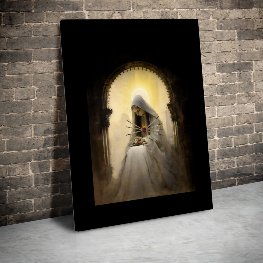 Our Lady Of Sorrows Canvas Print | Immaculate Heart With Seven Swords | Premium Gallery Wrapped Wall Art | Religious Catholic Home Decor Gift