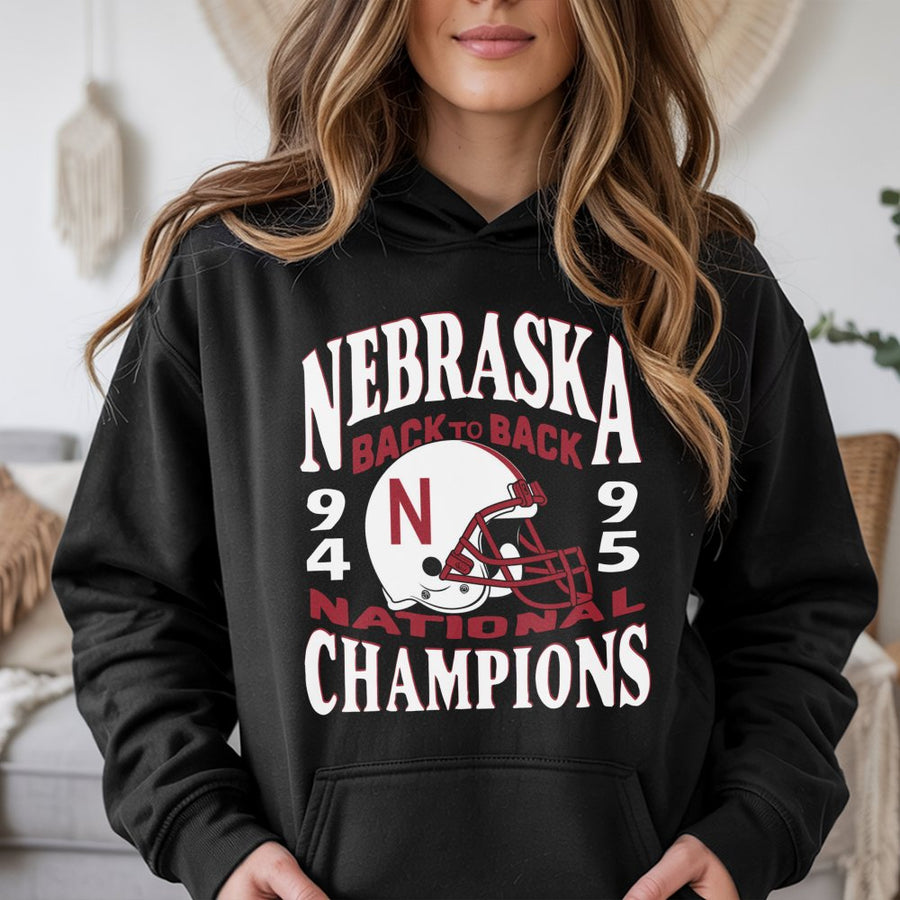 Nebraska Back To Back Champs 1994 1995 Hoodie, Vintage College Football Graphic Hoodie, Retro National Champions Top For Men Women