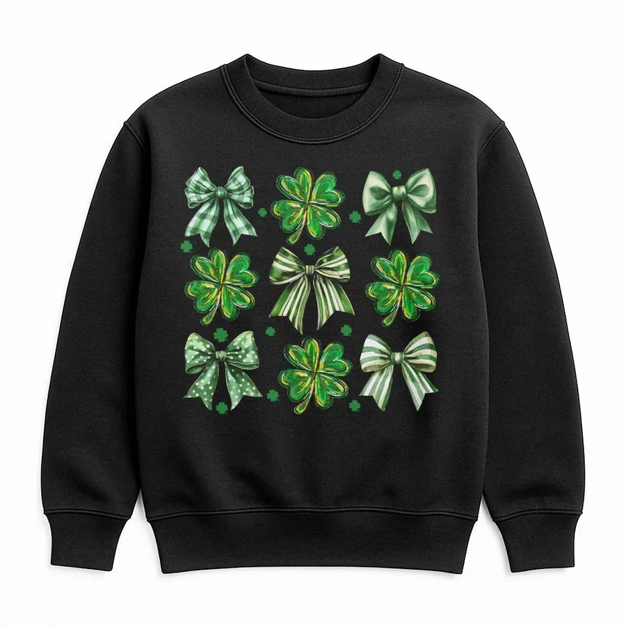 St. Patricks Day Coquette Bow Sweatshirt | Aesthetic Shamrock Ribbon Design | Premium Cotton Blend | Lucky Irish Gift for Her