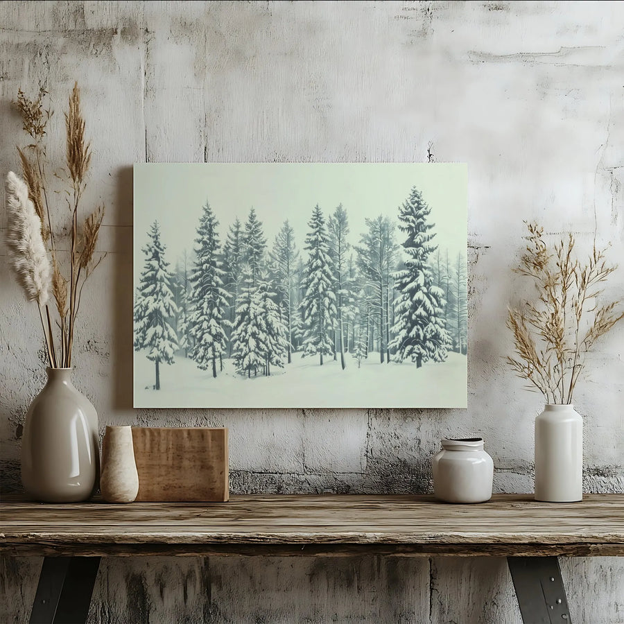 Winter Pine Forest Canvas Wall Art | Snowy Woodland Tree Print | 1.25 Inch Gallery Wrap Premium Decor | Nature Landscape Gift For Home Office