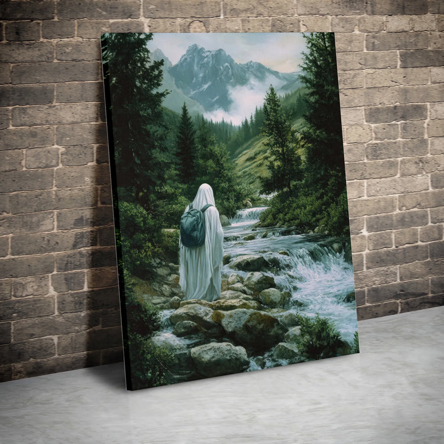 Ghost Hiking Canvas Art | Whimsical Spooky Forest Wall Decor | Premium 1.25" Gallery Wrap | Unique Gift for Nature Lovers & Paranormal Fans