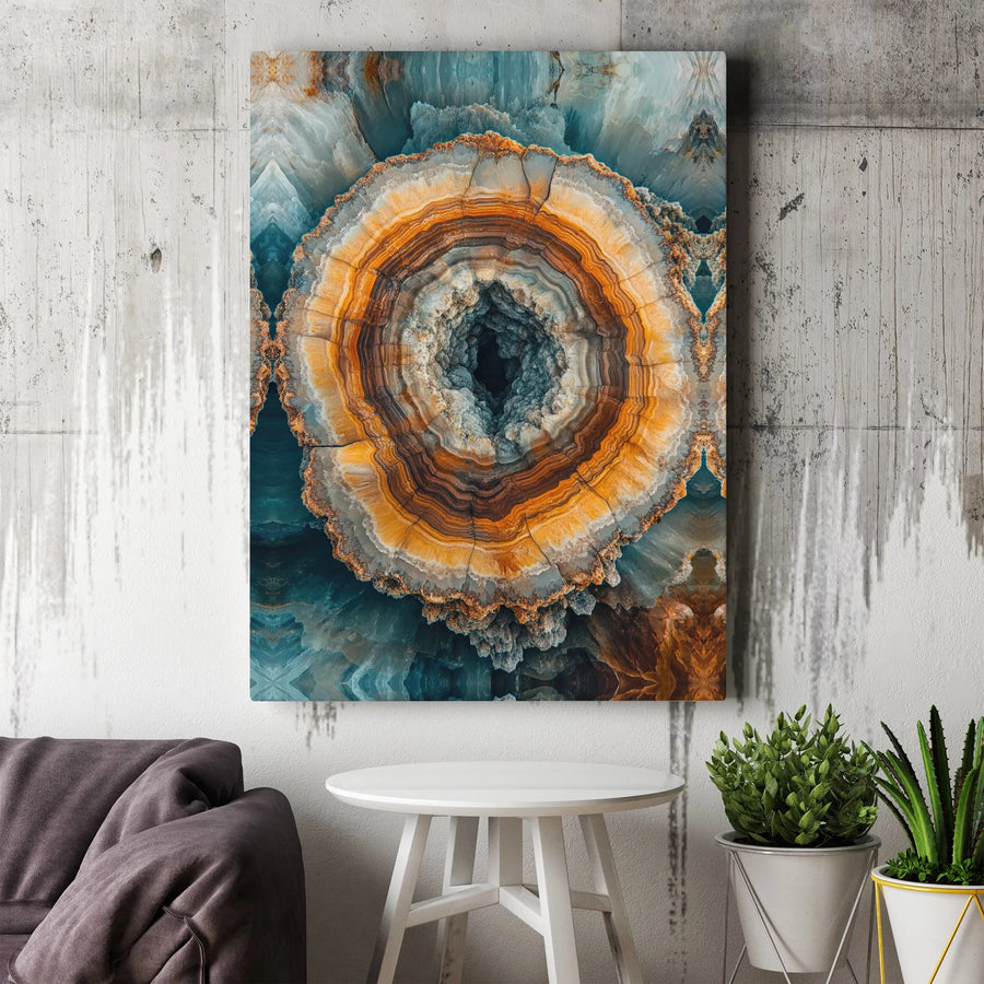Abstract Geode Canvas Wall Art | Teal and Orange Crystal Ring Print | Premium Gallery-Wrapped 1.25 Inch Canvas | Modern Home Office Decor Gift