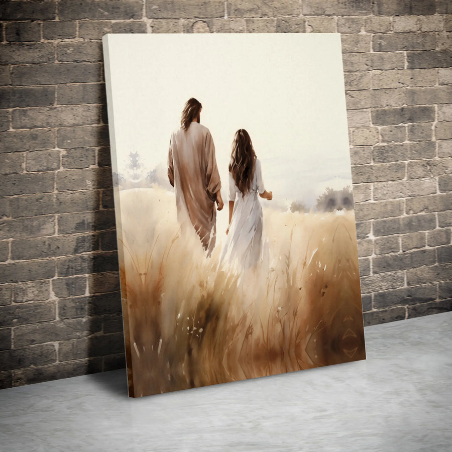 Jesus Walking With Girl Canvas Art | Religious Christian Wall Decor | Gallery-Wrapped Premium Print | Inspirational Faith Gift For Home