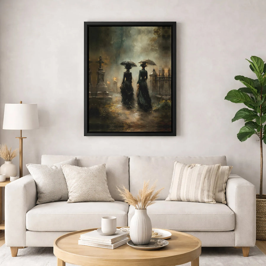 Gothic Victorian Cemetery Canvas Print | Moody Rainy Graveyard Scene | Premium Gallery-Wrap Artwork | Dark Academia Home Decor Wall Art