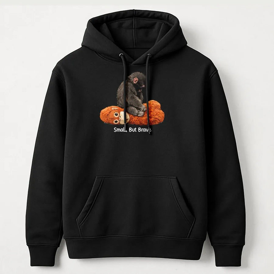 Small But Brave Baby Monkey Hoodie | Emotional Support Animal Graphic | Premium Cotton Blend | Gift For Animal Lovers & Wildlife Enthusiasts
