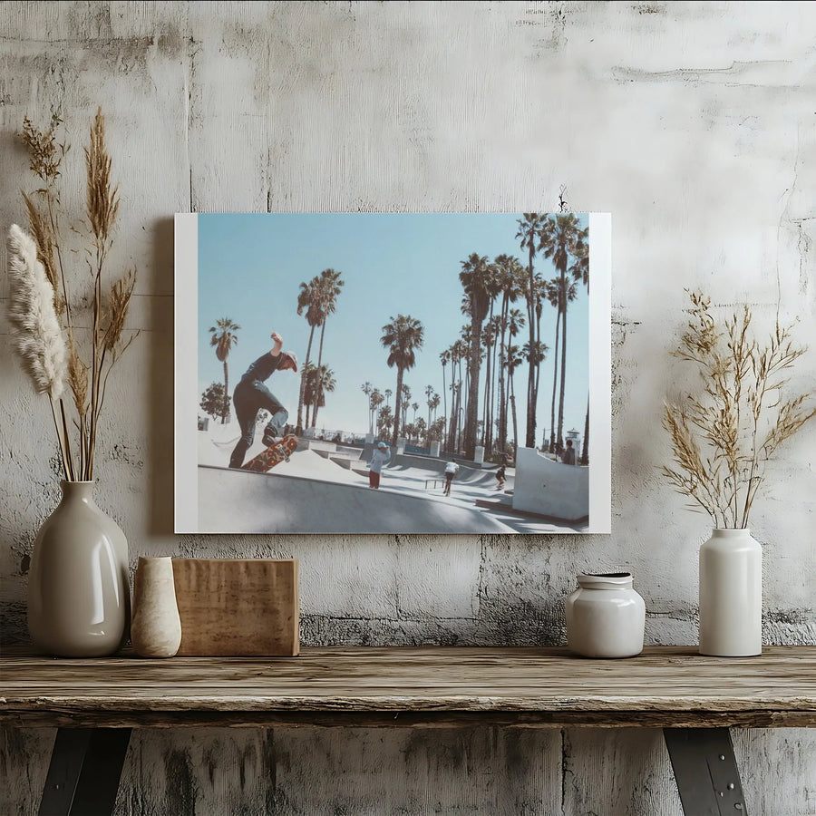 Venice Beach Skateboarding Canvas Art | Retro California Skater Print | Premium Gallery Wrapped Wall Decor | Gift for Teen, Dorm Room Decor