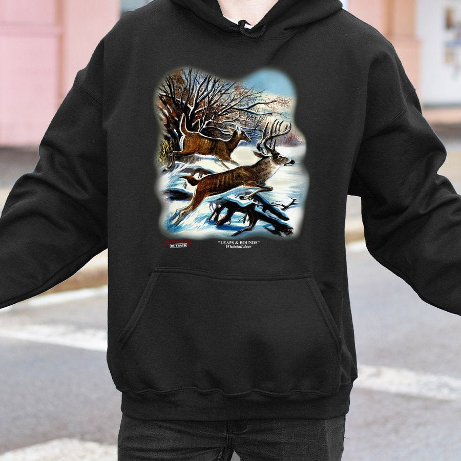 Whitetail Deer Hoodie | Leaping Bucks Nature Graphic | Premium Cotton Blend Sweatshirt | Wildlife Lover Gift For Hunters
