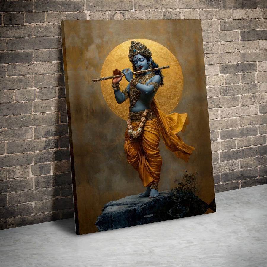 Lord Krishna Canvas Print | Divine Flute Player Spiritual Art | Gallery-Quality Fade-Resistant Wall Decor | Hindu Religious Gift for Home Office