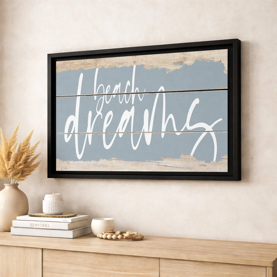 Beach Dreams Canvas Wall Art | Rustic Coastal Blue Wood Planks | Premium Gallery-Wrapped Print | Modern Home Decor Gift for Beach Lovers