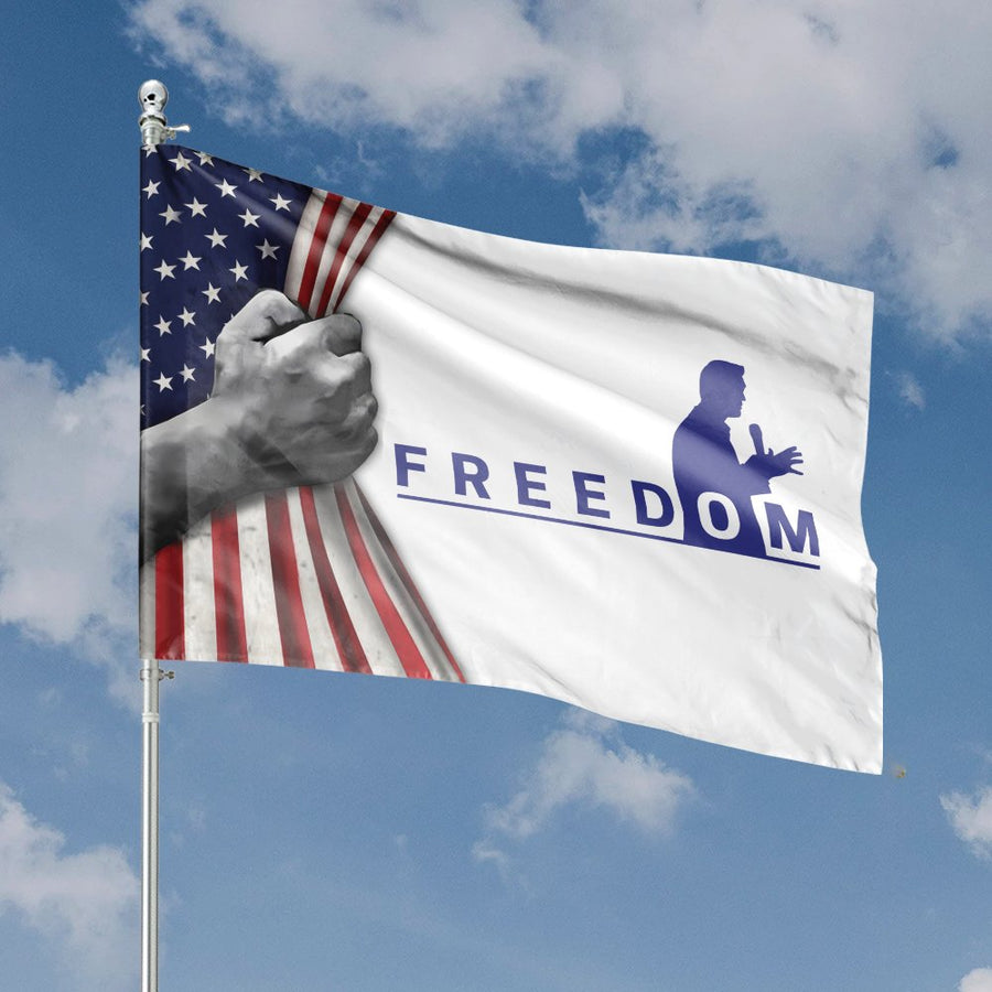 Patriotic Freedom House Flag | American Flag Fist Design | Durable Weather-Resistant Polyester | Outdoor Garden Banner for Conservative Decor