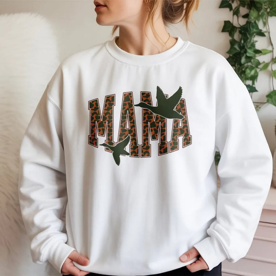 Camo Mama Sweatshirt | Duck Hunting Country Style Design | Premium Cotton Blend | Gift For Hunting Mom Or Outdoorsy Wife
