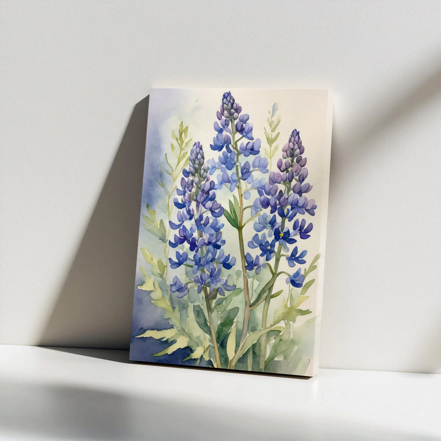 Bluebonnet Watercolor Vertical Canvas | Texas Wildflower Floral Painting | Premium Gallery Wrap Wall Art | Botanical Home Decor Gift