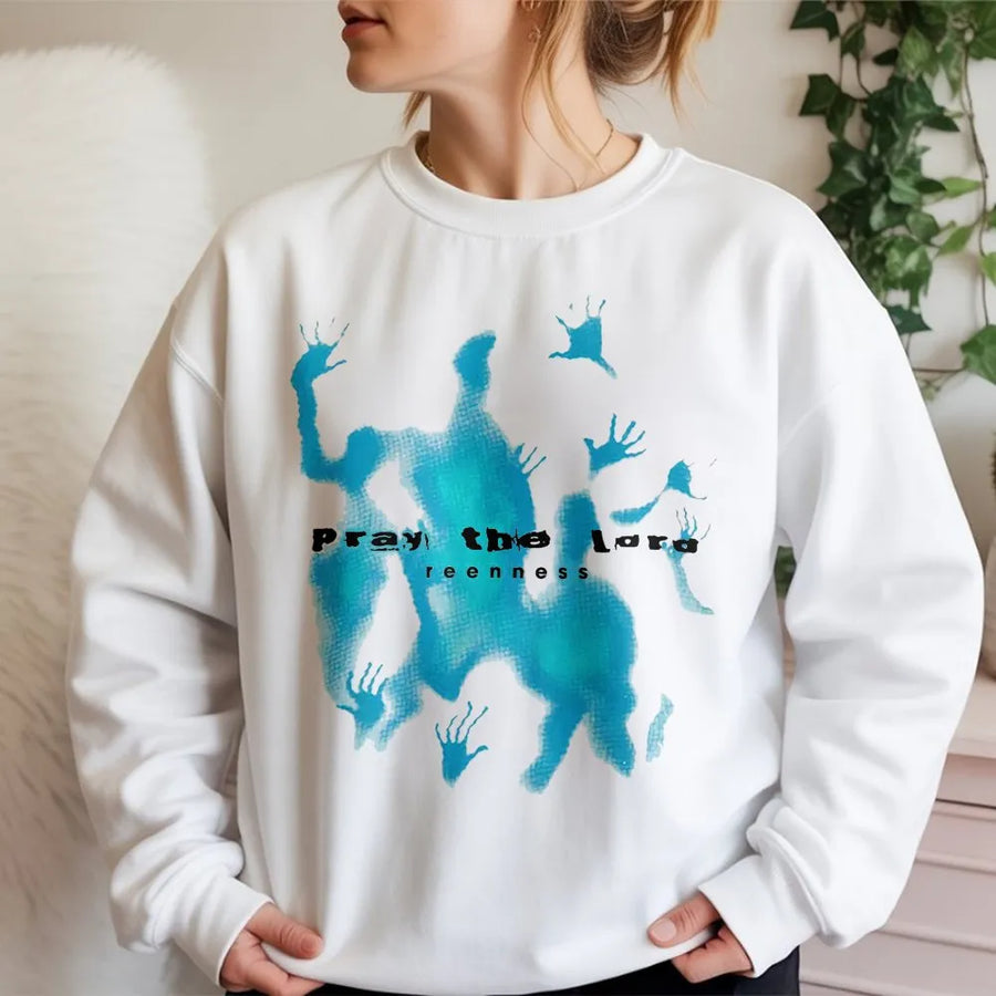 Pray The Lord Sweatshirt | Abstract Hand Print Graphic | Premium Cotton Blend | Unisex Christian Faith Gift Apparel