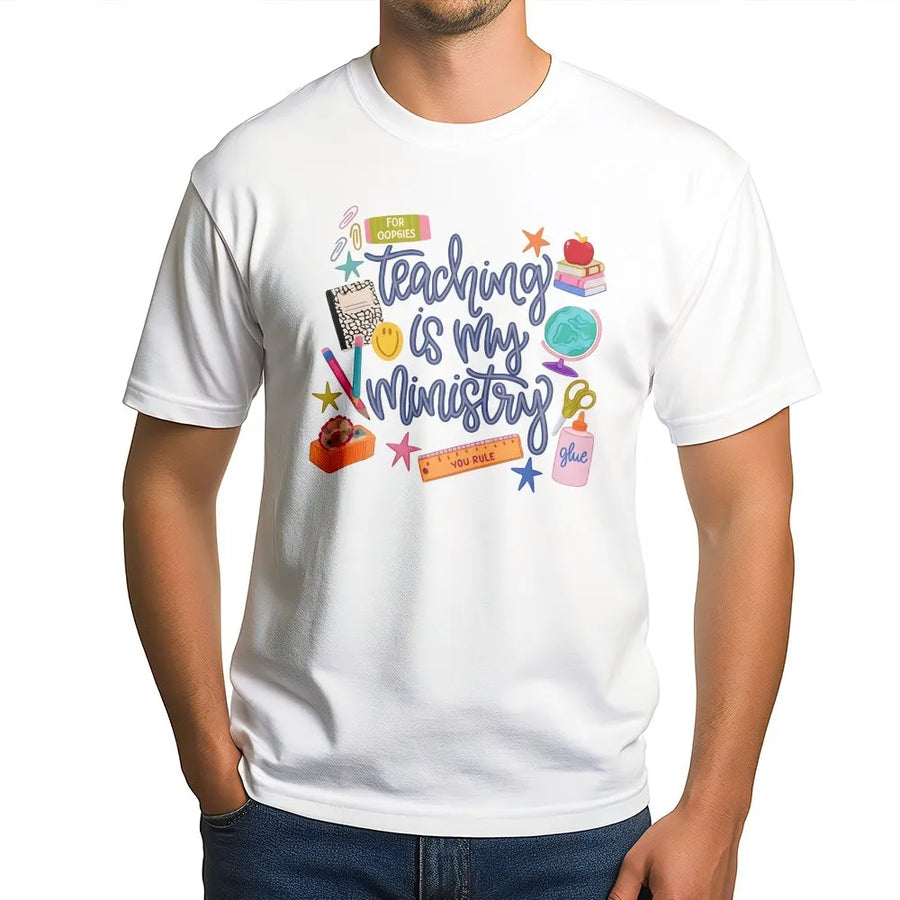 Teaching Is My Ministry T-Shirt | Cute School Supplies Graphic | Premium Cotton Blend | Christian Teacher Appreciation Gift