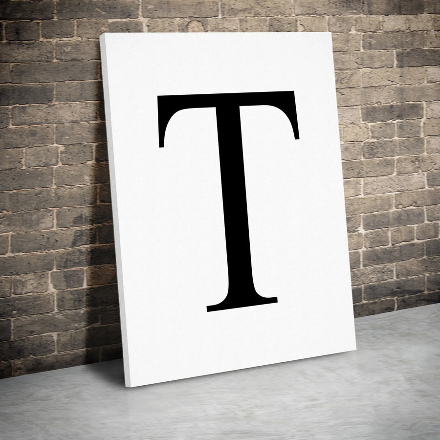 Letter T Canvas Wall Art | Minimalist Serif Initial Monogram | Premium Gallery Wrapped Canvas | Modern Office & Home Decor Gift