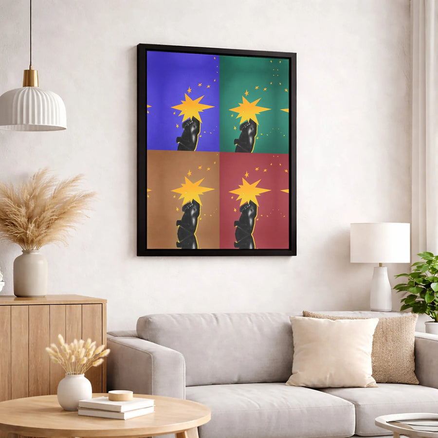 Pop Art Portrait Canvas | Black Man With Stars Contemporary Print | Premium Fade-Resistant Wall Art | Modern Home And Office Decor Gift