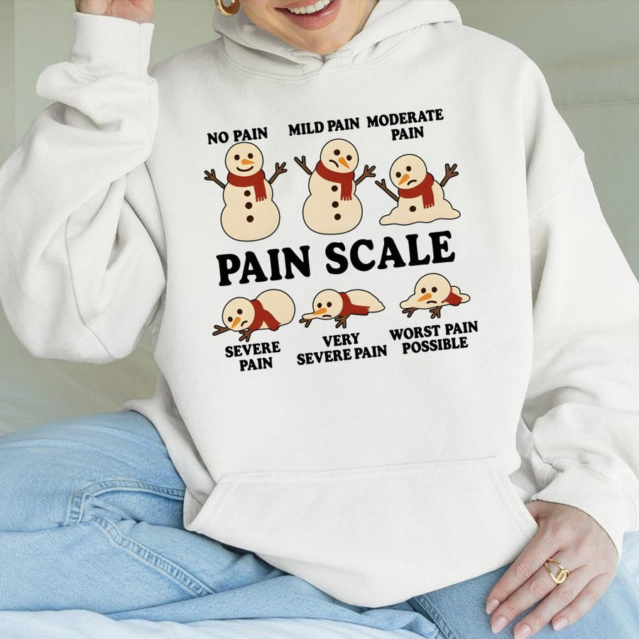 Snowman Pain Scale Hoodie | Funny Medical Christmas Sweatshirt | Premium Cotton-Blend Pullover | Unique Xmas Gift For Nurse & Healthcare Worker