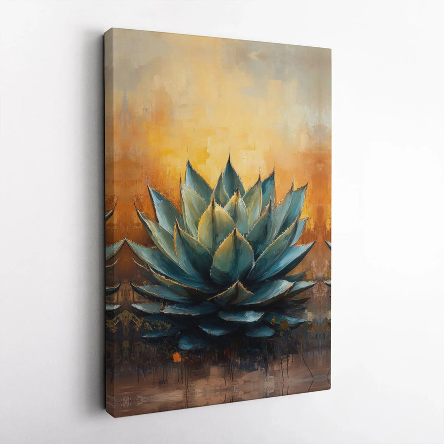 Blue Agave Canvas Wall Art | Textured Botanical Painting Print | Premium Gallery Wrapped Canvas | Southwestern Living Room Decor Gift