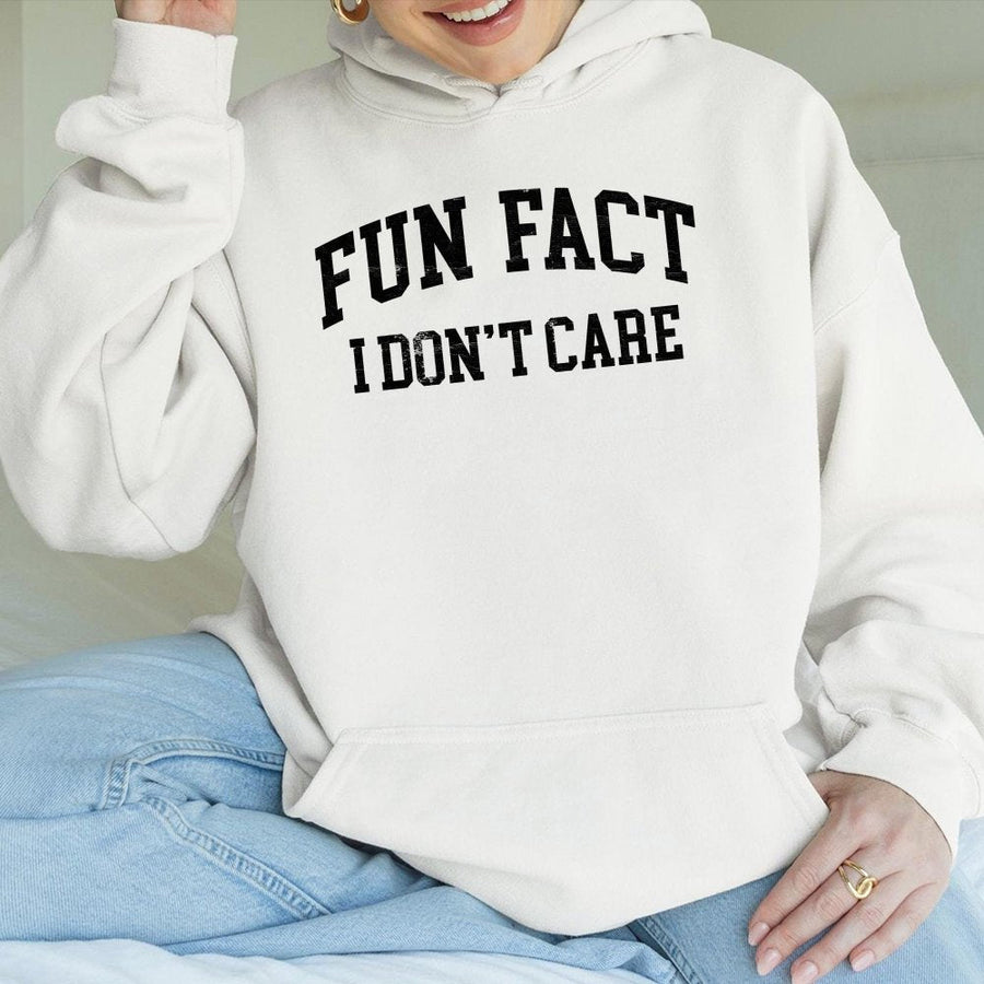 Fun Fact I Don't Care Hoodie | Sarcastic Humor Graphic Sweatshirt | Cotton-Polyester Blend | Funny Gift for Men and Women