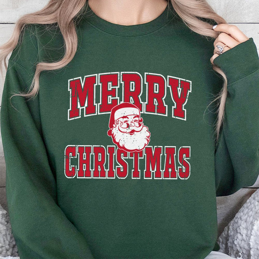 Merry Christmas Santa Sweatshirt | Retro Distressed Graphic Pullover | Cotton Blend Unisex Quality | Festive Holiday Gift For Family Adults