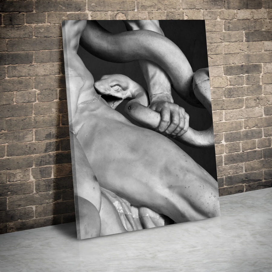 Laocoön Sculpture Vertical Canvas | Greek Mythology Wall Art Print | Premium Black and White Photography | Collector's Home Decor Gift for Art Historian