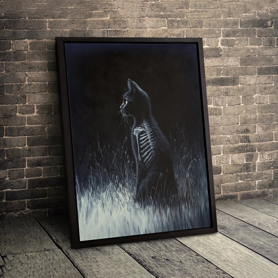 Gothic Black Cat Wall Art | Skeletal Anatomy Illustration | Premium Gallery Canvas | Spooky Home Decor Gift for Cat Lovers