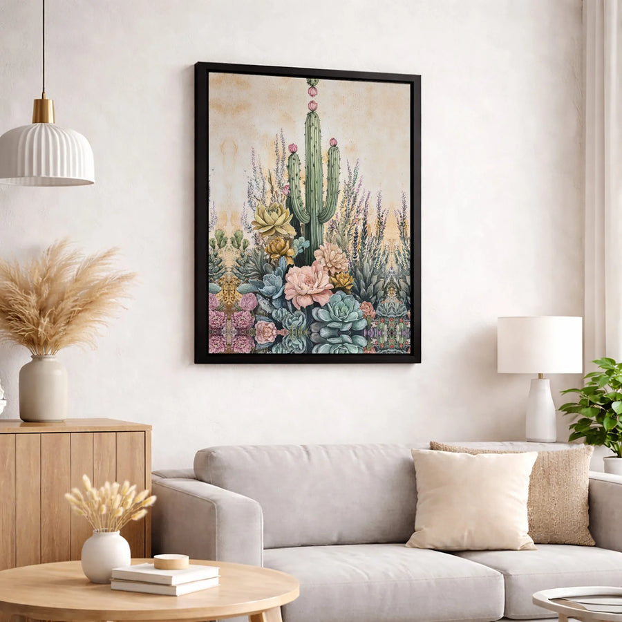 Watercolor Cactus Canvas Wall Art | Botanical Succulent Desert Garden Print | Premium 1.25-inch Thick Gallery Wrap | Modern Home Office Decor
