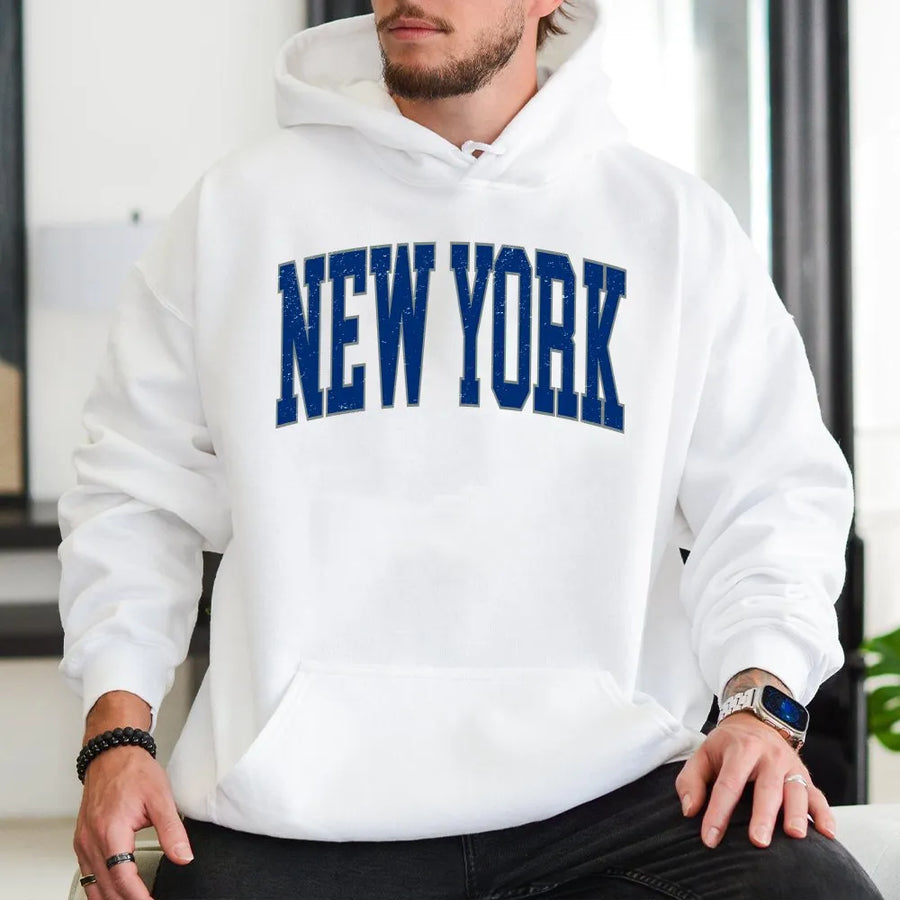 New York Hoodie | Vintage Collegiate Graphic | Premium Cotton-Blend | NYC Souvenir Gift for Men & Women