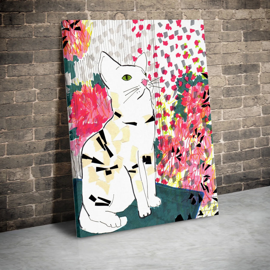 Abstract Cat Canvas Wall Art | Colorful Pop Art Cat Illustration | Premium Thick Canvas Print | Modern Home Decor Gift for Cat Lover