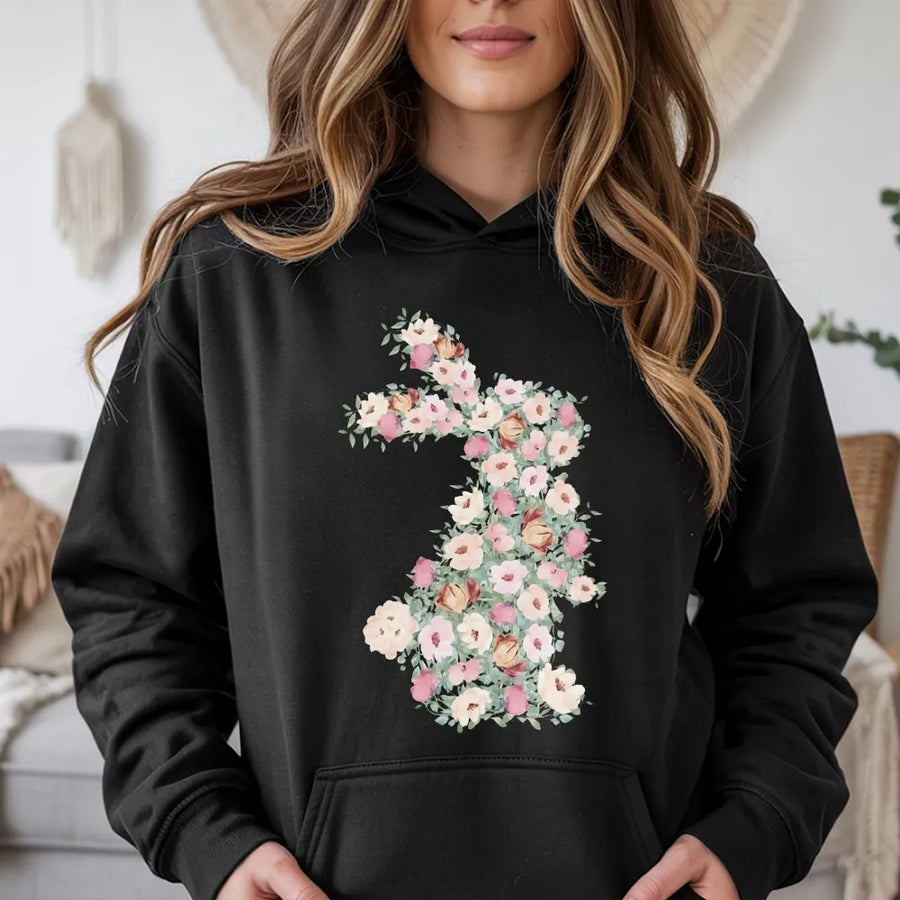 Floral Bunny Hoodie | Watercolor Rabbit Design | Premium Cotton Blend | Easter Gift for Women & Nature Lovers