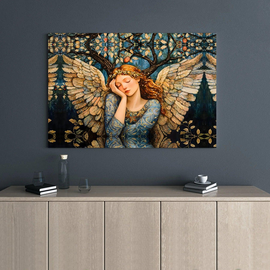 Sleeping Angel Canvas Wall Art | Whimsical Art Nouveau Fairy Print | Premium Gallery Wrap Decor | Spiritual Home Gift For Her