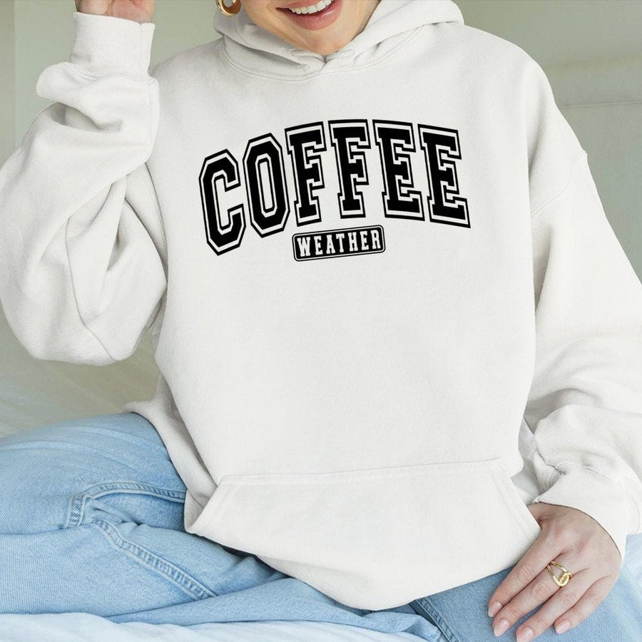 Coffee Weather Hoodie | Varsity Style Graphic Print | Premium Cotton Blend | Cozy Fall Gift for Coffee Lovers