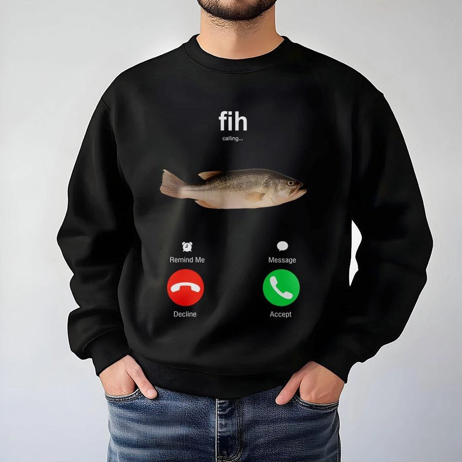 Fih Calling Fish Meme Sweatshirt | Funny Phone Call Graphic Print | Premium Cotton Blend Crewneck | Humorous Gift For Fisherman Men Women