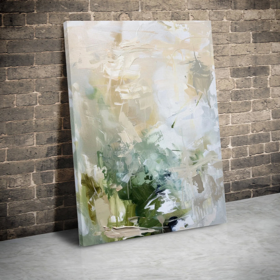 Abstract Green and Beige Wall Art | Modern Brushstroke Texture Canvas | Gallery Quality 1.25 Inch Frame | Neutral Minimalist Home Decor