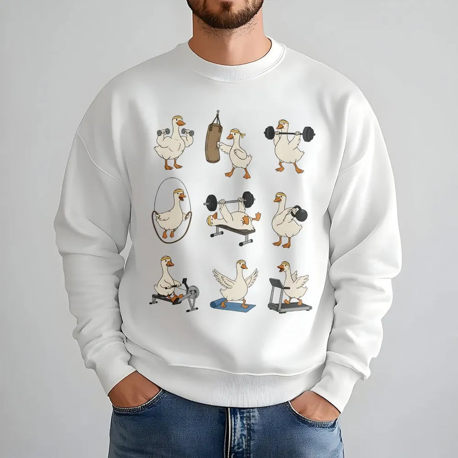 Funny Goose Workout Sweatshirt | Silly Gym Graphic Apparel | Cotton Blend Unisex Pullover | Gift for Fitness Lovers and Gym Goers