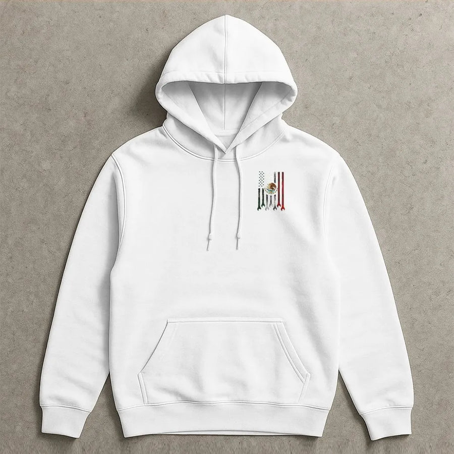 Mexican American Flag Hoodie | Combined USA Mexico Roots Graphic | Soft Cotton Blend Pullover | Patriotic Heritage Gift for Men