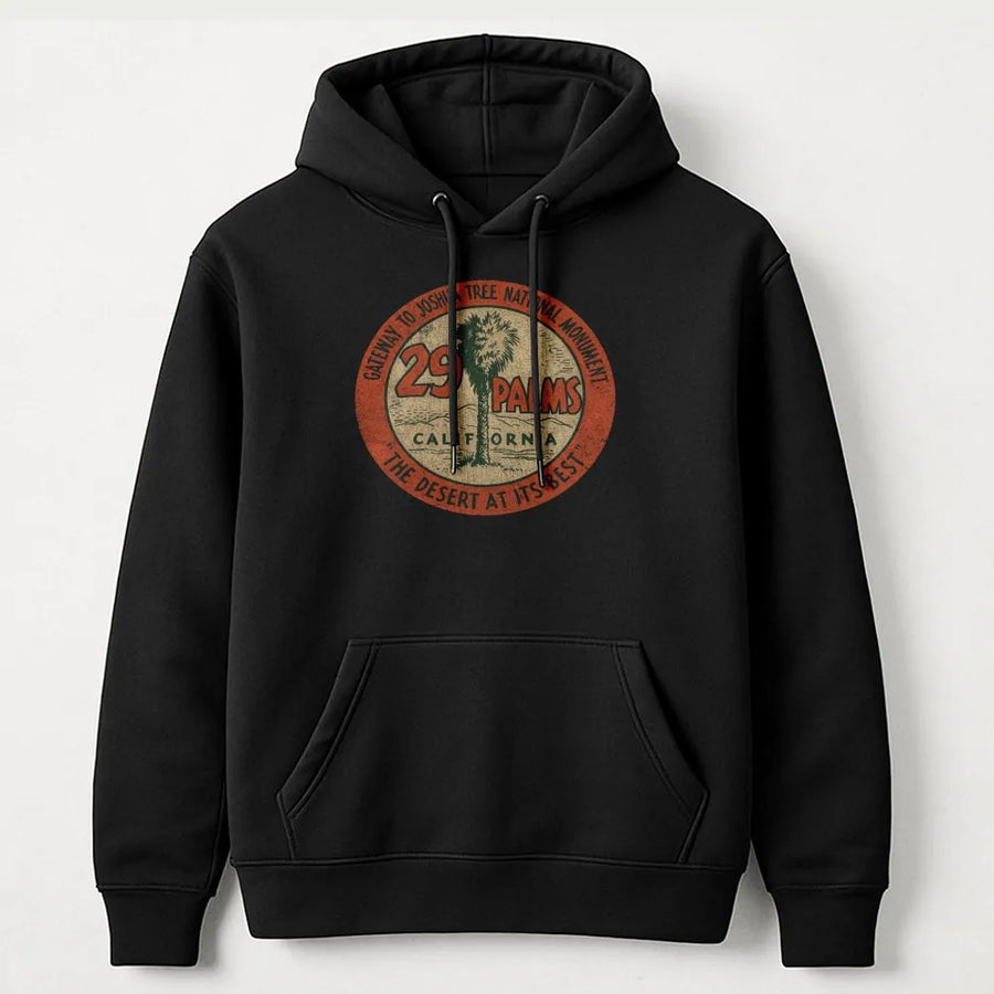 29 Palms California Hoodie | Retro Military Base & Joshua Tree Park Graphic | Soft Cotton Souvenir Tee | Gift for Marines & Veterans