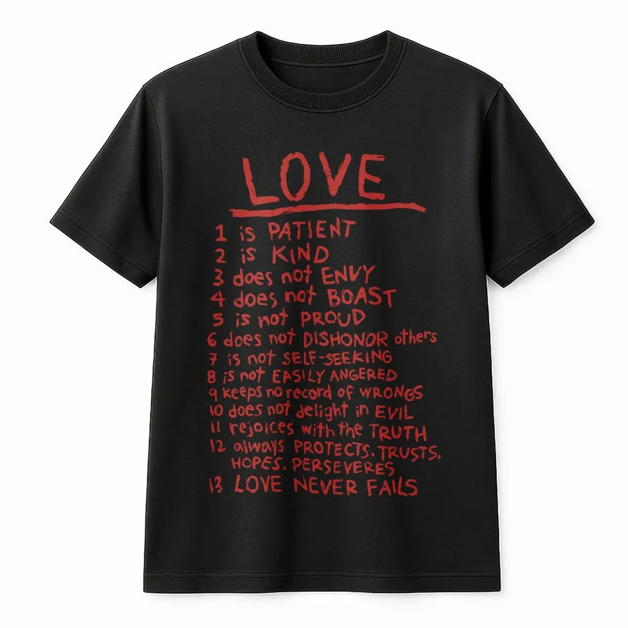 Love Is Patient T-Shirt | 1 Corinthians 13 Bible Verse Script | 100% Cotton Premium Tee | Christian Gift for Women and Men