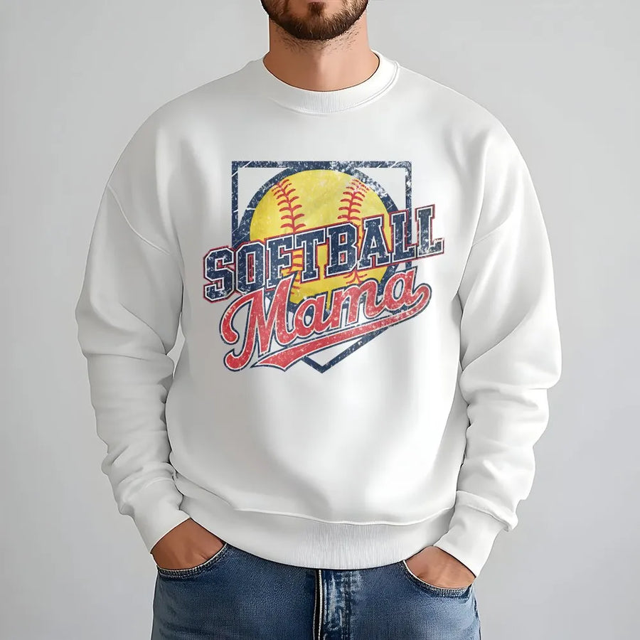 Softball Mama Sweatshirt | Vintage Style Game Day Graphic Pullover | Soft Cotton Blend | Premium Gift for Mom on Mothers Day