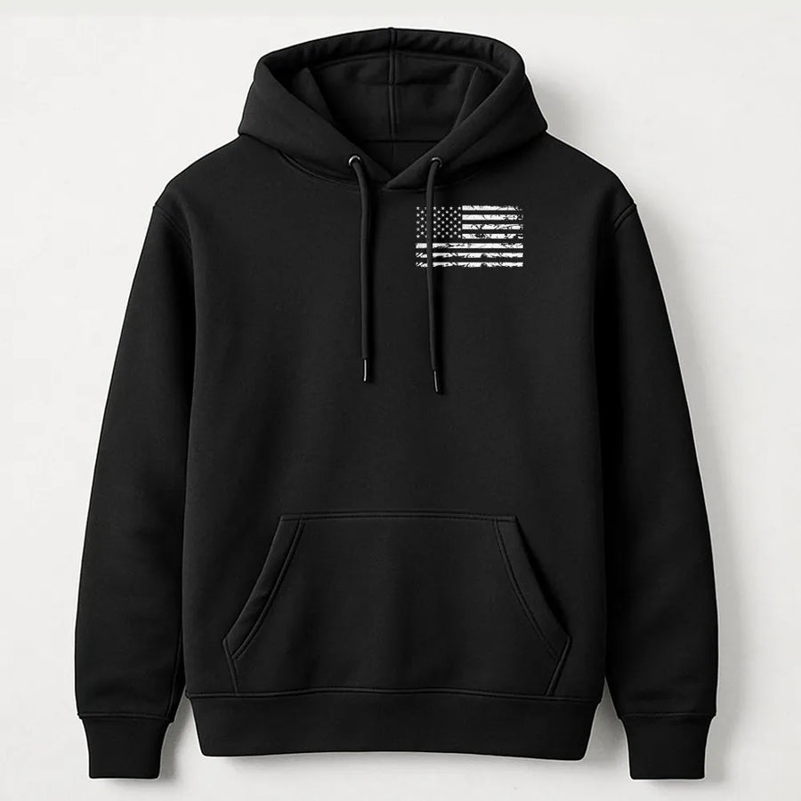 American Flag Hoodie | Distressed USA Flag Left Chest Graphic | Premium Cotton Blend | Unisex Patriotic Gift