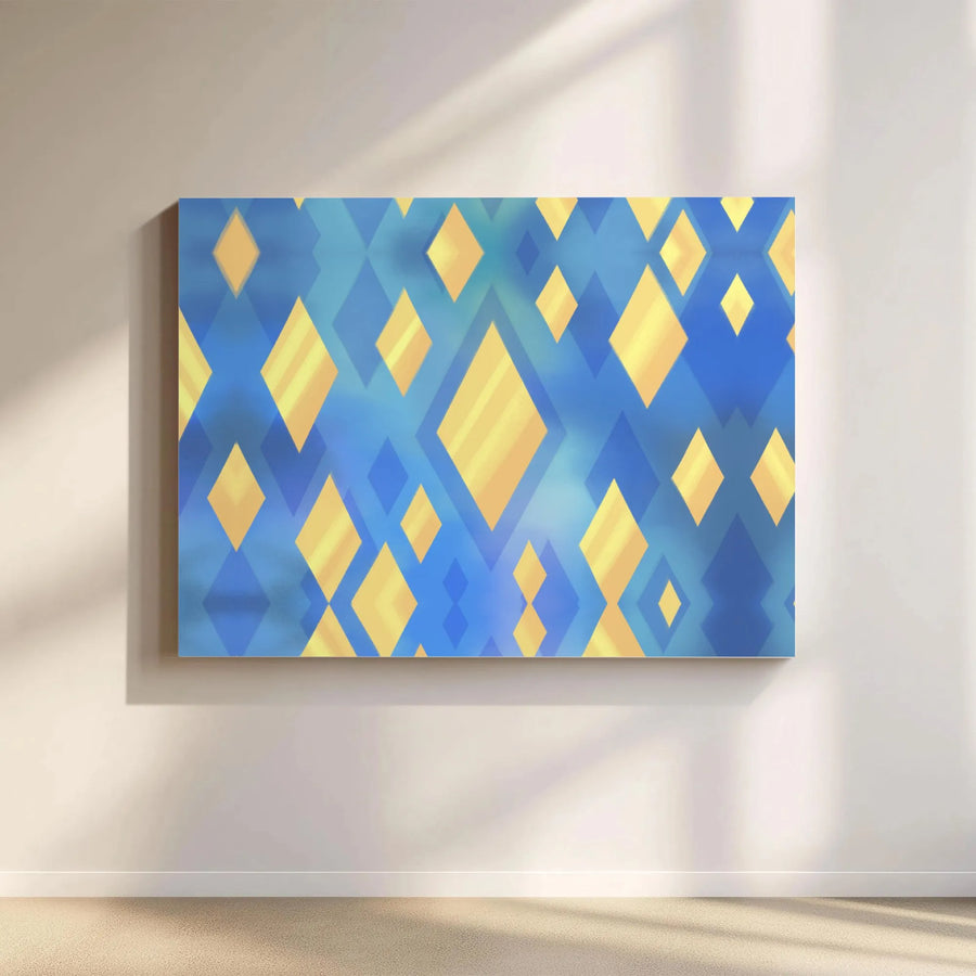 Abstract Geometric Canvas Wall Art | Modern Blue and Gold Diamond Pattern | Premium Fade-Resistant Print | Modern Office & Home Decor Gift
