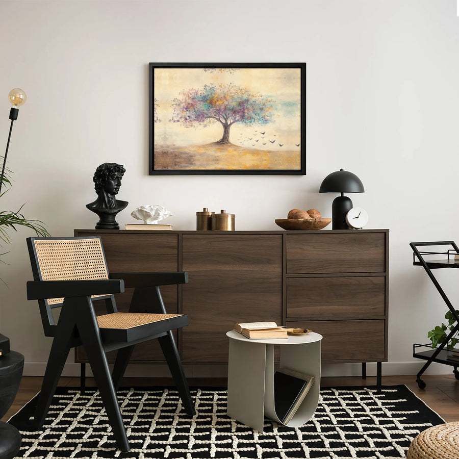 Abstract Tree of Life Canvas Print | Colorful Birds Wall Art | Premium 1.25-Inch Gallery Wrap | Home Office Decor Gift