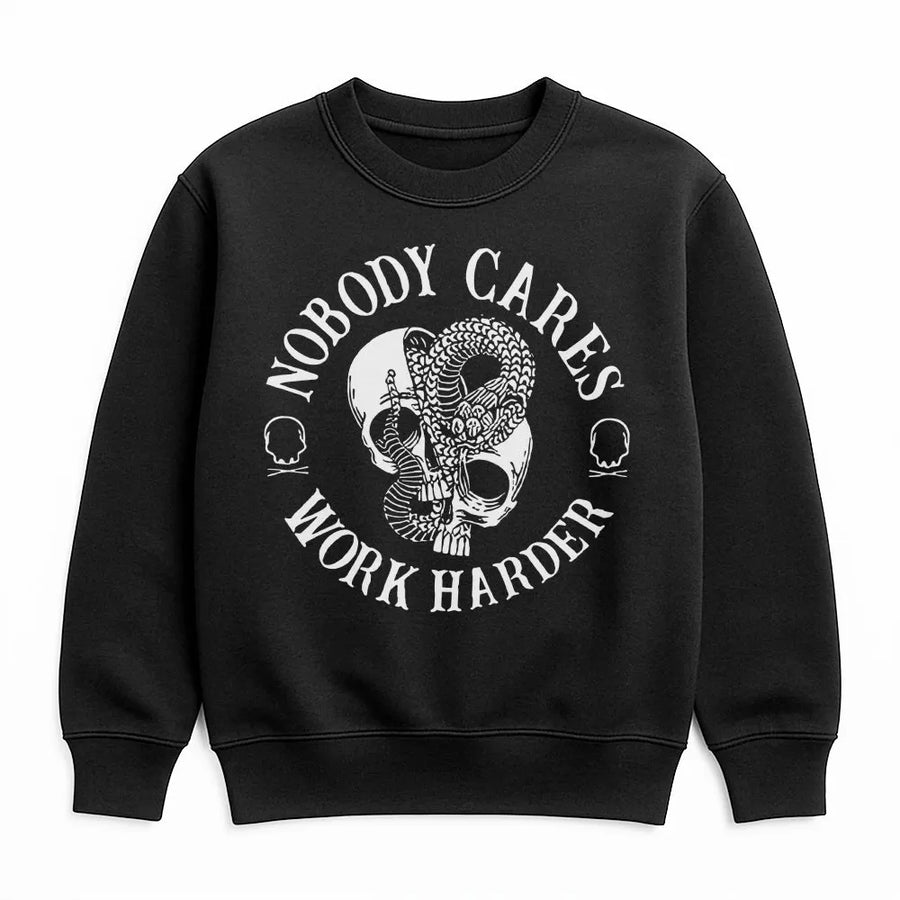 Nobody Cares Work Harder Sweatshirt | Motivational Skull Graphic Crewneck | Premium Cotton Blend | Unisex Gym Fitness Gift For Men And Women