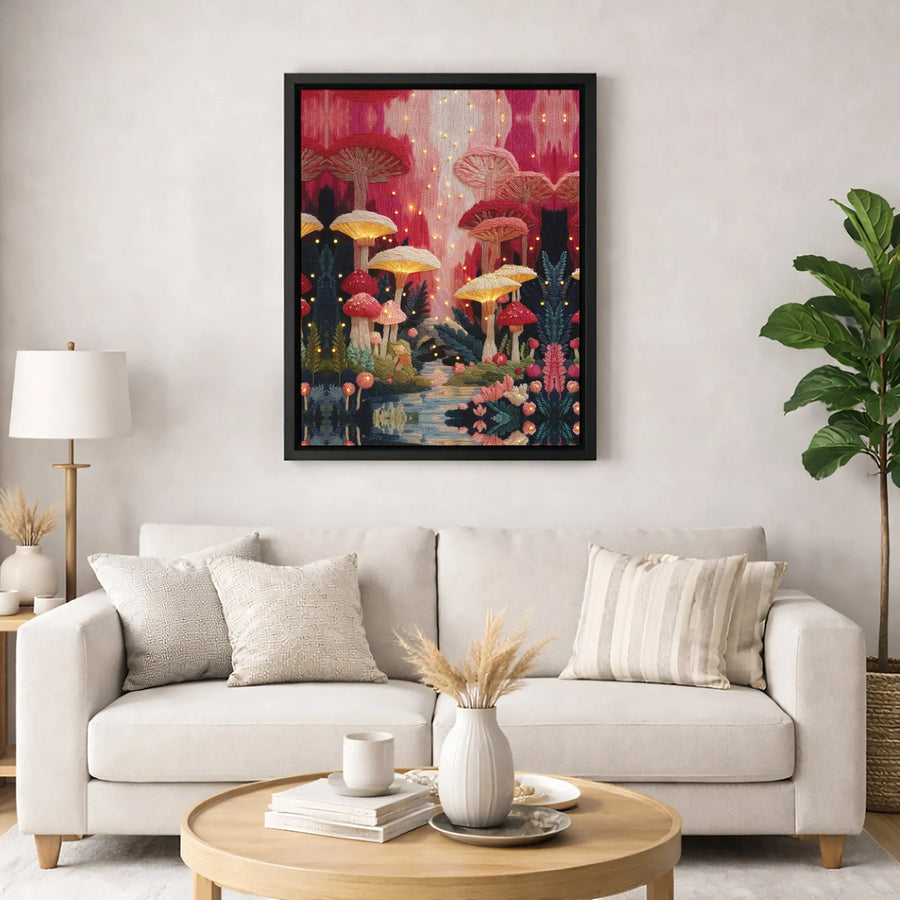 Mushroom Forest Canvas Art | Glowing Firefly Enchanted Woodland Wall Decor | Premium Fade-Resistant Print | Magical Nature Gift for Home