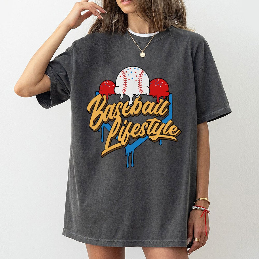 Baseball Lifestyle T-Shirt | Ice Cream Drip Graphic Baseball Tee | 100% Cotton Premium Apparel | Gift for Baseball Players and Softball Fans
