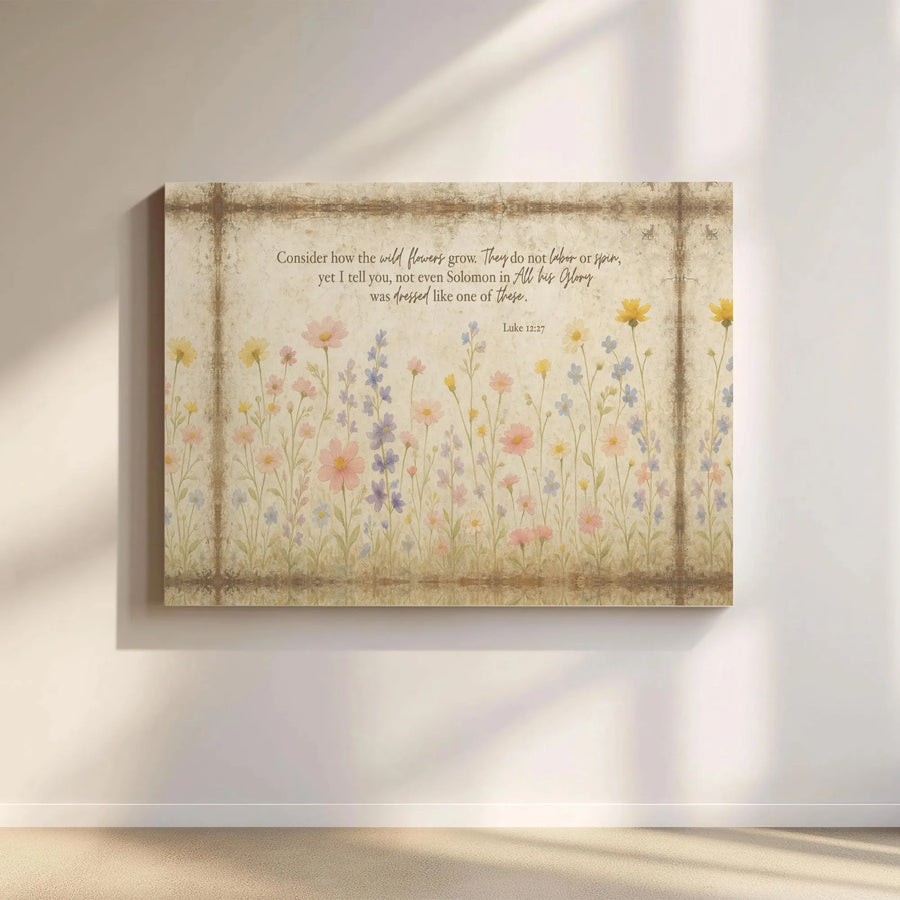 Luke 12:27 Bible Verse Wall Art | Consider How The Wildflowers Grow Watercolor Canvas | Premium 1.25" Gallery Wrap | Religious Home Decor Gift
