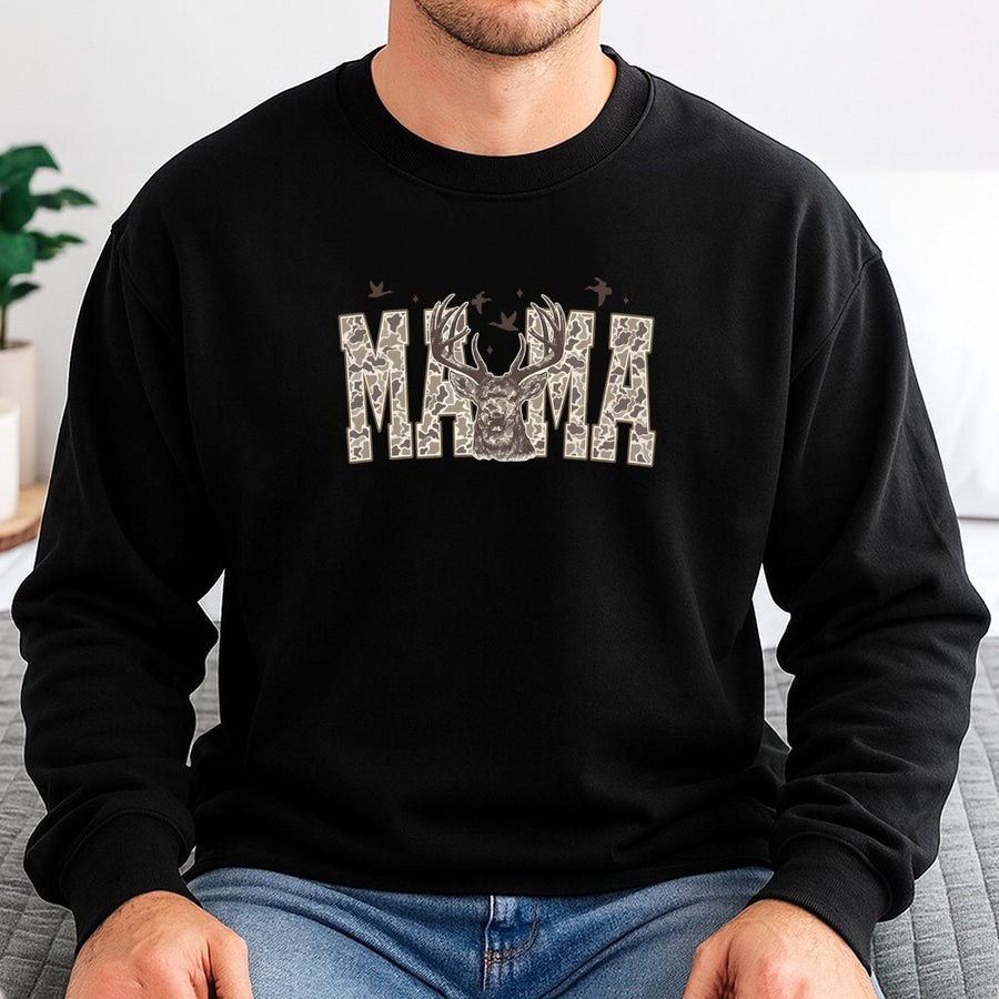 Camo Mama Sweatshirt | Deer Hunting Graphic Print | Premium Cotton Blend Unisex Crewneck | Country Style Gift for Mom