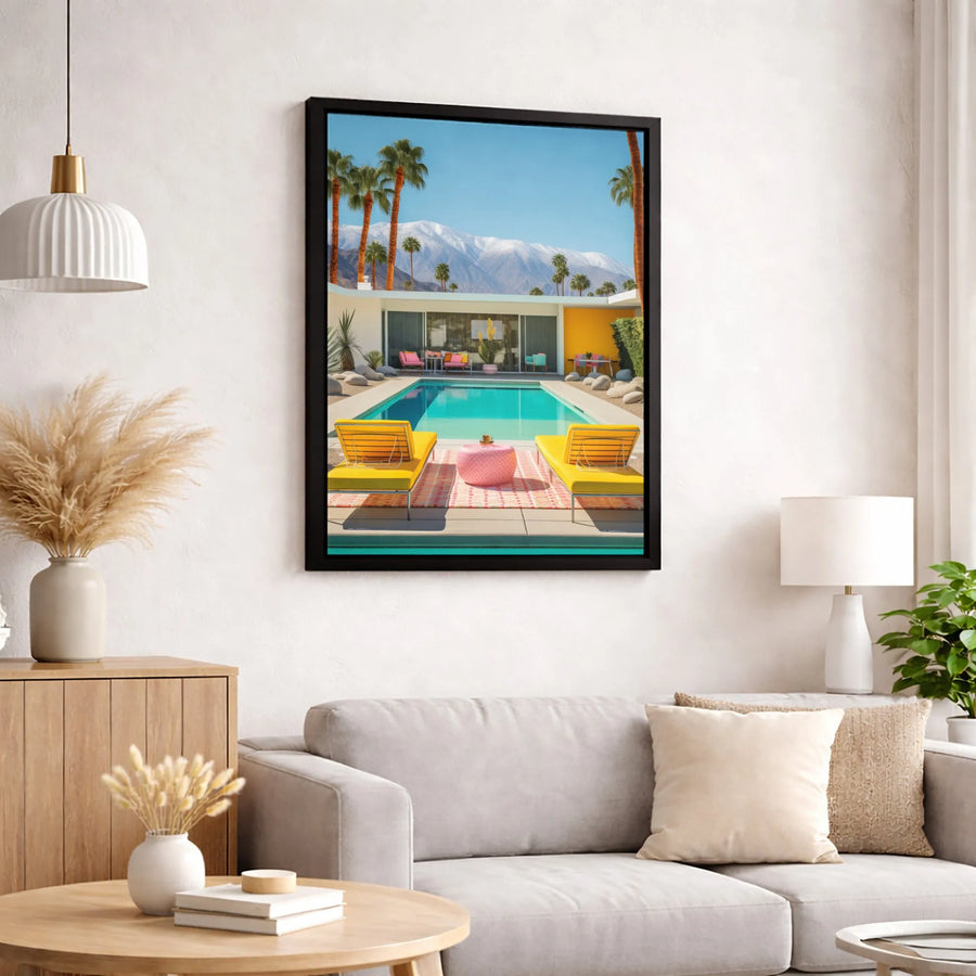 Mid-Century Modern Palm Springs Canvas Art | Desert Pool House Decor | 1.25-Inch Premium Gallery Wrap | Retro Travel Home Wall Decor
