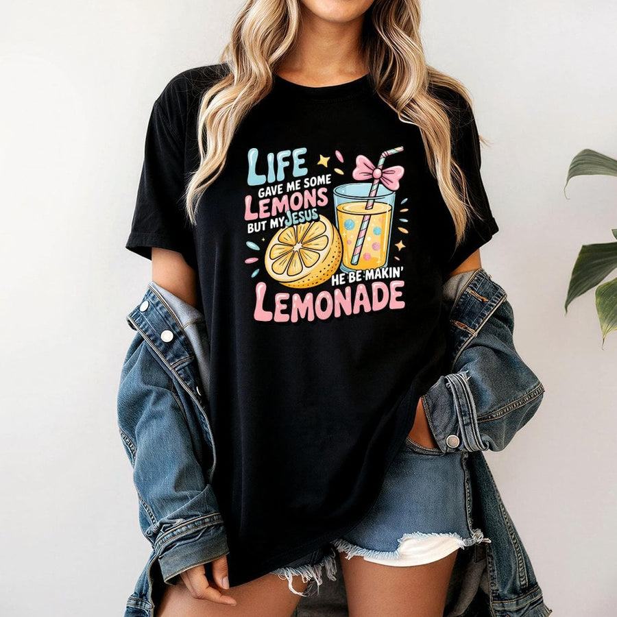 Life Gave Me Lemons But My Jesus Made Lemonade T-Shirt | Pastel Christian Faith Graphic Tee | Premium 100% Cotton | Religious Gift for Women