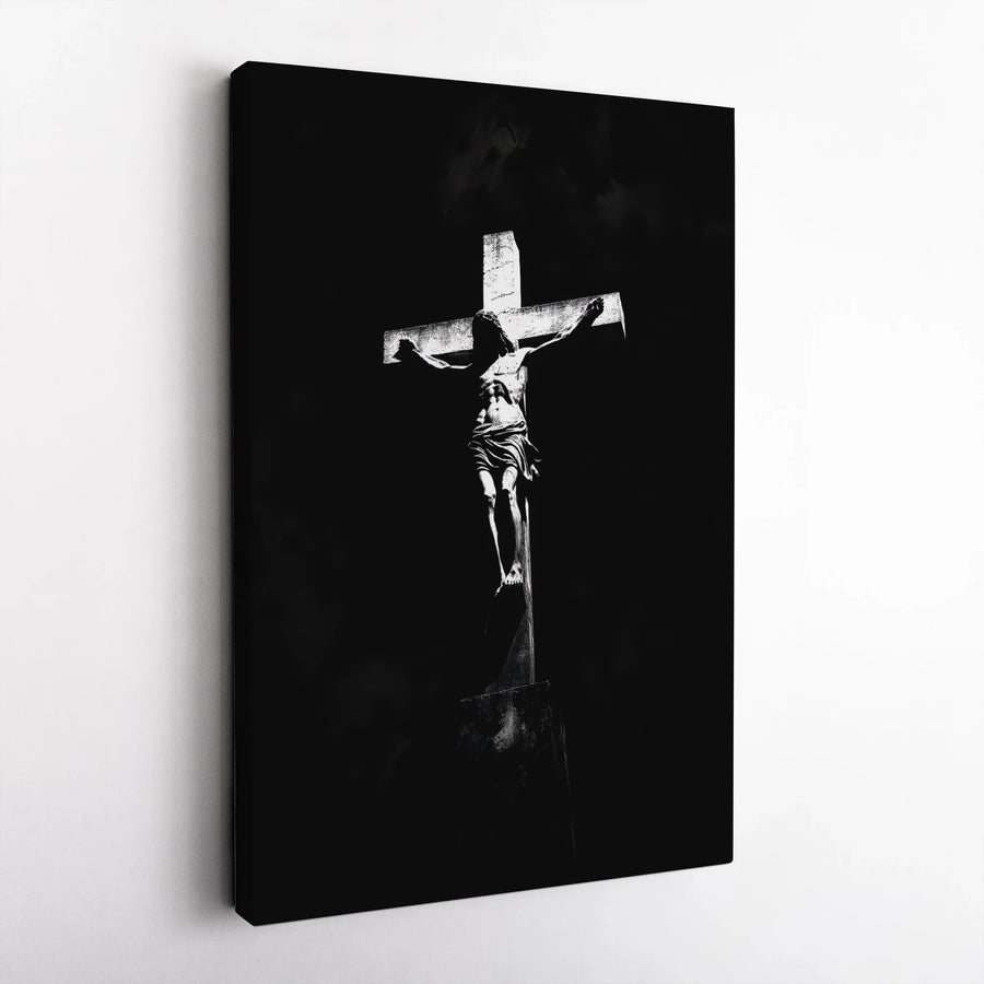 Jesus Crucifixion Canvas Art | Minimalist Black and White Religious Wall Decor | 1.25" Gallery Wrapped Premium Print | Spiritual Home Gift